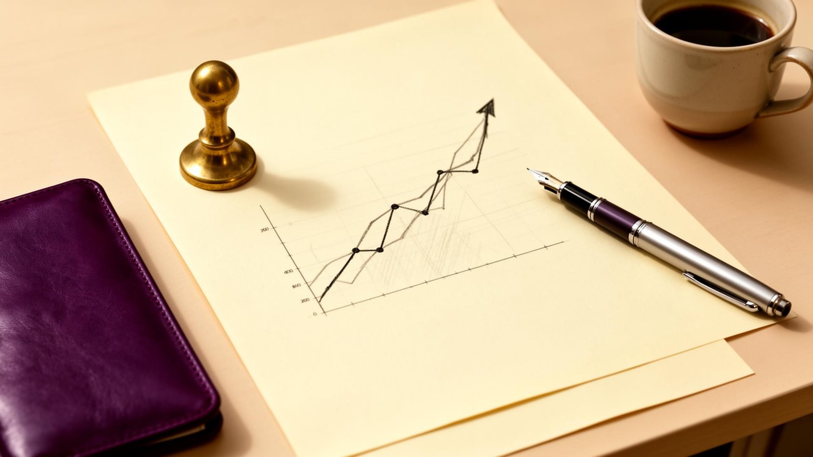 Indicadores e dashboards financeiros sobre mesa premium